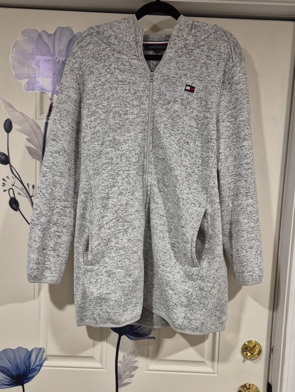 Tommy Hilfiger Light Gray Marled Zip-Front Knit Bomber Jacket